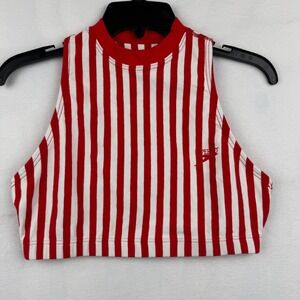 Speedo Authentic‎ Fitness Crop Top Sleeveless Red White Striped Athletic L/G